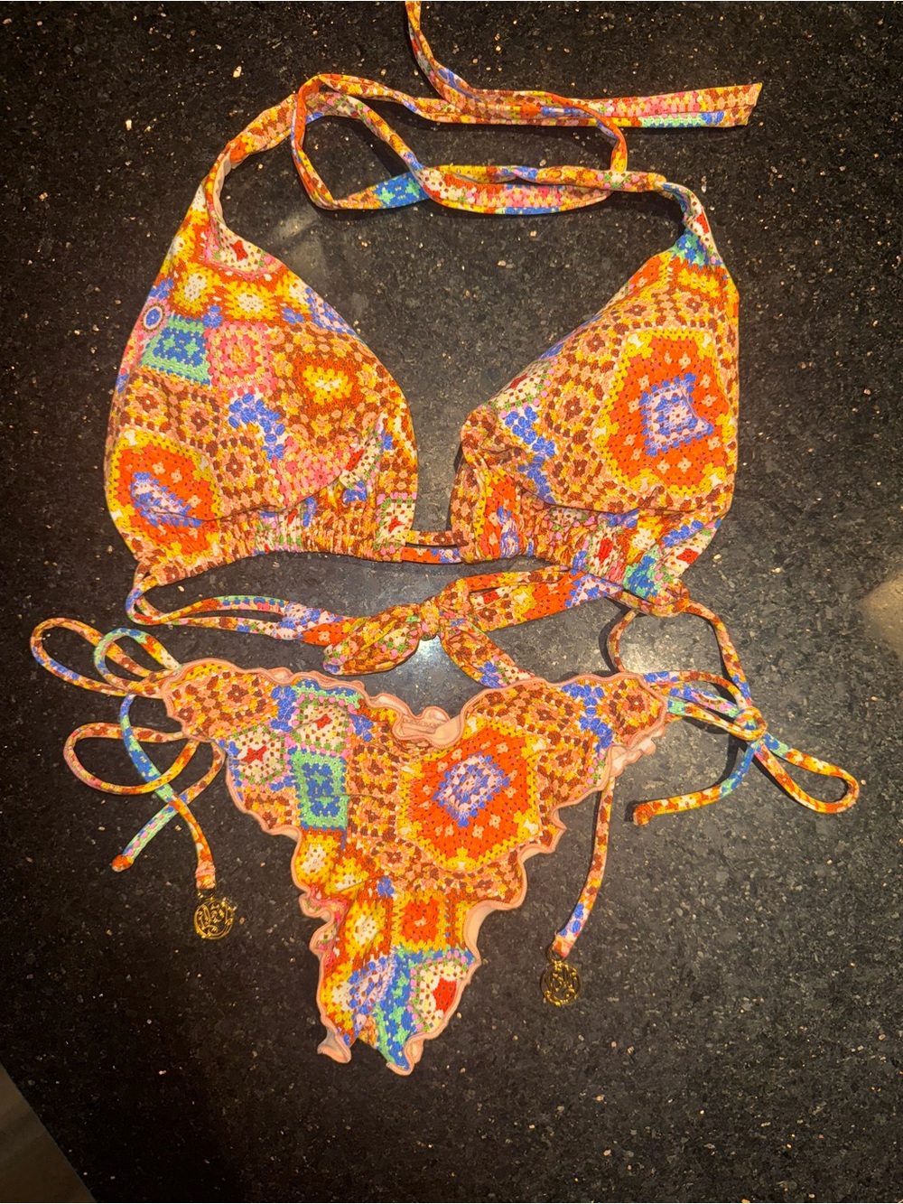 Luli Fama Peach-Lined Multicolor Crochet Print Bikini